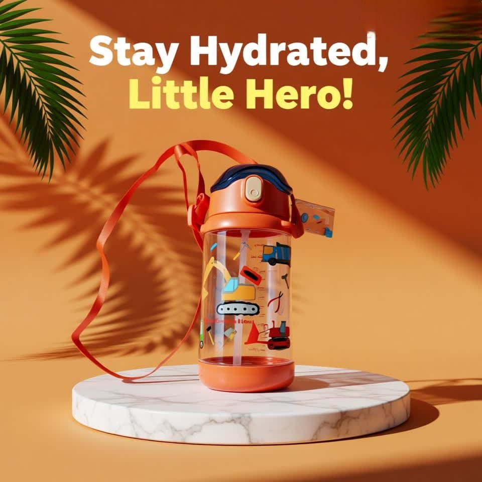 Kids Water Bottle – 460ML | Leakproof, BPA-Free, with Straw & Strap